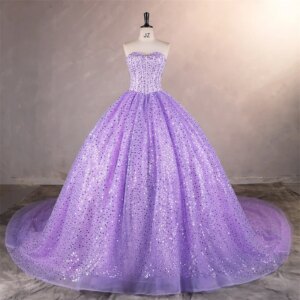 Glitter Party Dresses Shinny 15 Quinceanera Dresses Ball Gown Classic Prom Gowns Customized Strapless Princess Dresses