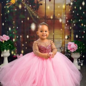 EVLAST Customized Pink Crystal Flower Girl Dress For Weddings Sequins Beading Little Girls Pageant First Communion Gowns FD29
