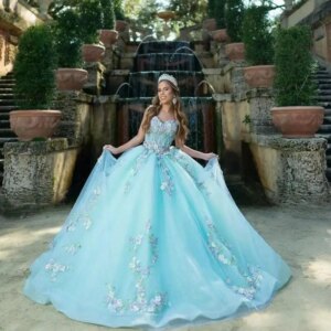 Elegant Blue Vestidos De 15 Años Quinceañeras 2025 Spring 3D Flowers customized Quinceanera Dresses Princess Sweet 16 Dress Miss