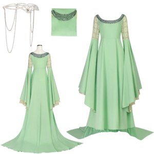 Arwen Cosplay Green Dress Costume Movie Lorded Role Rings Clothing Female Halloween Adult Women Disguise Fantasia Party Suit