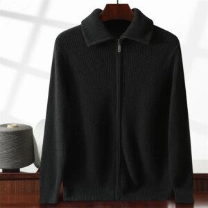 Heavy-duty thick 100% pure cashmere sweater men’s zipper pullover sweater loose casual collar cashmere knitted coat