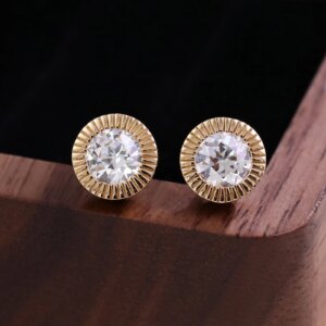 Provence custom real 14K/18K gold stud earrings chunky thick round lab diamond earrings for women wedding party jewelry gifts