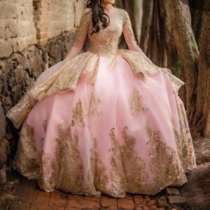 Customized Mexican Women Party Dress V Neck Lace Applique Beads Ball Gown Vestido De xv Quinceanera Dress Party Prom Wear 15 16
