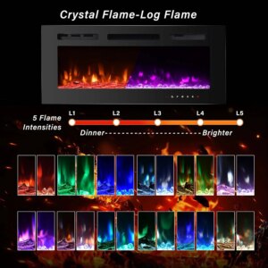 60 inch Electric Fireplace Inserts, Electric Fireplace Wall Mounted Led Fireplace, Recessed Fireplace, 12 Flame Colors