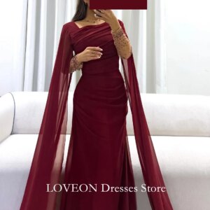 Irregular Neck Formal Evening Dresses Crystals Long Sleeves Burgundy فساتين سهرة Customized Elegant Prom Growns Party Women