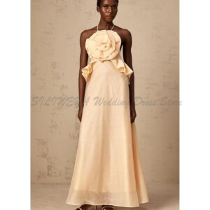 Elegant Flowers Evening Dresses Women Backless Halter Sleeveless A Line High Quality Floor Length Spaghetti Strap Banquet Gowns