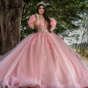 Pink Beading Appliques Lace Quinceanera Dresses Ball Gown Off The Shoulder Ruffles Sweet 15 Años Mexican Customized