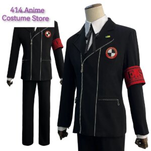 Game P3 Makoto Yuki Cosplay Costume Wig Gekkoukan High School Uniform Embroidery Suit Pants Shirt Daily Wearing Gift
