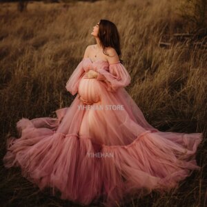 Customized Fluffy Tulle Maternity Prom Dresses Off Shoulder Sweetheart Maternity Robes Photoshoot Women Gown Bridal Sleepwear