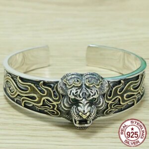 S925 Sterling Silver Bracelet Handmade Open Bracelet Couple’s domineering rough retro creative trendy jewelry