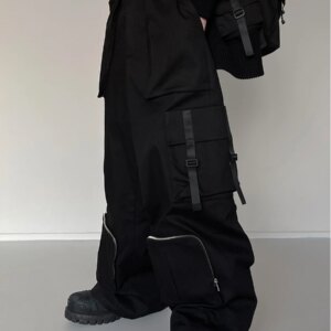 Niche Designer Style Multi-Pocket Zipper High Street Overalls Casual Trousers