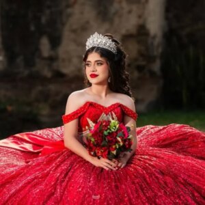 Customized Shiny Red Quinceanera Dress Off Shoulder Lace applique beads crystal Long tail Bow vestidos de 15 Quinceanera