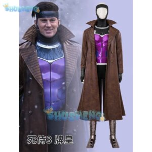 Gambit Cosplay Costume Remy Etienne LeBeau Leather Trench Jumpsuit Headmask Fullset Outfits Halloween Party Roleplay Uniform