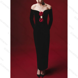 Black Velvet Off The Shoulder A-Line Prom Dress Fashion Party Lady High-end Formal Evening Gowns