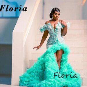 Black Girls Beading Evening Dresses Tiered Skirt Split Side Formal Cocktail Dress Elegant Arabic Dubai Wedding Party Gowns Robes