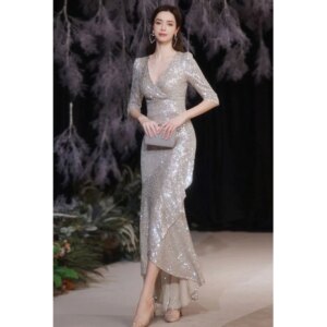 Exquisite Shiny Sequin Mother of the Bride Wedding 2024 Sweetheart Full Sleeves Ankle Length Trumpet Elegant Women Prom Gowns