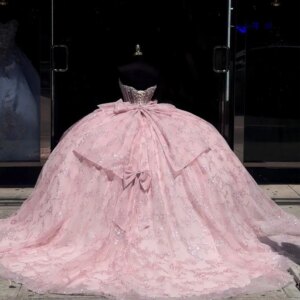 Luxury Pink Mexican Quinceanera Dresses Sweetheart Applique Lace Beads Tull vestido 15 De Corset Prom Lace Up Sweet 16