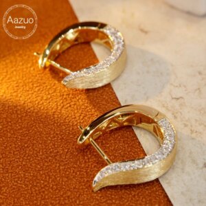Aazuo 18K Yellow Gold Real Diamonds 0.44ct Luxury U Shape Hook Earring Gifted For Women Engagement Halo anillos mujer Party