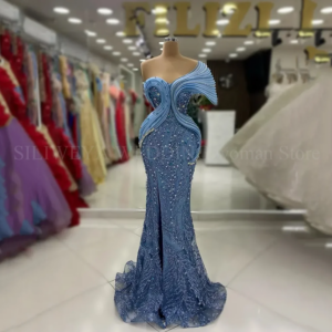 Exquisite Luxury Beading One Shoulder Prom Dresses Mermaid Floor Length Formal Banquet Occasions Party Evening Gowns Handmade