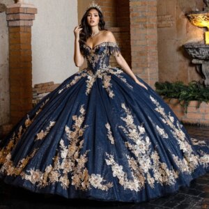 Navy Blue Shiny Quinceanera Dresses Off Shoulder Ball Gown Sweet 16 Dress Applique Lace Beading Tull Birthday Party Vestidos 15