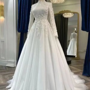 Customized Elegant High Neck A-line Appliques Tulle Wedding Dress For Women 2025 Sweep Train Bridal Gowns Vestidos De Noiva