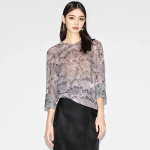 High Quality Women’s Spring and Autumn Chinese Style Old Money Xiangyun Yarn Coat Vintage Jacquard Temperament round Neck Top