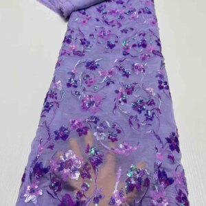 Luxury African French Tulle Lace Fabric 2025 High Quality Nigerian Sequins Lace Fabric for Wedding Dress Sewing HXA65HN