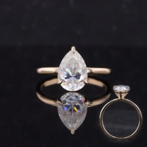 9k Yellow Gold Solitaire Engagement Ring Pear 7x10mm Moissanite High Quality Engagement Ring