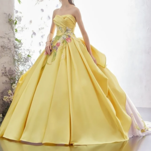 Elegant Yellow Strapless Sleeveless A-Line Evening Dress With Applique New Fashion Female Floor Length Party Prom Gowns