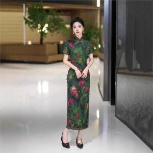 Cheongsam new Chinese female sense of daily national style dress temperament long
