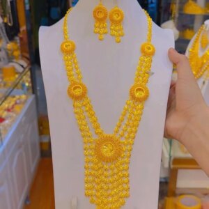 Dubai New 24K Gold Plated Necklace Earrings for Women’s Romantic Wedding Party Mother Jewelry Set YY10533