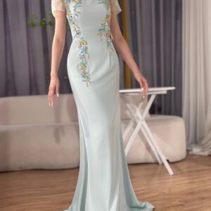 Customized Fashion Jersey Mermaid Crystal Evening Dresses Temperament High Collar Cocktail Dress Custom Size Party Dre