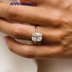 JOVOVASMILE 4.55 Carat Old Mine Cushion Moissanite Harper 10k Yellow Gold Setting With Double Claw Prongs Ring for Woman Wedding