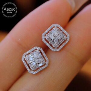 Aazuo 18K Solid White Gold Real Natrual Diamonds 0.50ct Fairy Square Stud Earring Gifted For Women Advanced Wedding Party Au750