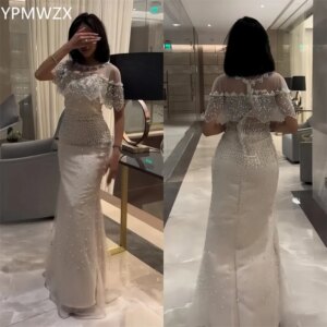Customized Evening Dress Party Occasion Prom Gown Formal YPMWZX Scoop Neckline Mermaid Floor Length SkirtsTulle Bead Pear