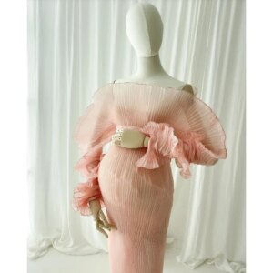 Fashion Sheer Pleated Organza Maternity Dresses Photoshoot Baby Shower vestido maternidad Photographie de vêtements de maternité