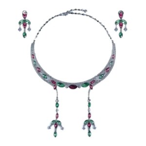 Timeless Wonder Fancy Zircon Floral Necklace N Stud Earrings for Women Designer Jewelry Sets Luxury Fine Runway Rare Indian 7524