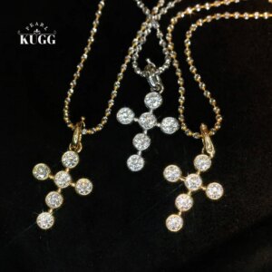KUGG 100% 18K White/Yellow Gold Pendant Women 0.90carat Real Natural Diamond Necklace Pendant Cross Shape High Party Jewelry