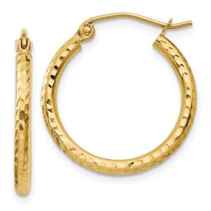 14k Diamondcut 2mm Round Tube Hoop Earrings