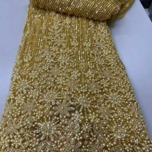 African Heavy Beaded pearl Lace Fabric, Nigerian Sequins Groom Fabric, Wedding Party Dress, High Quality, 5 Yards, 2025 ZX