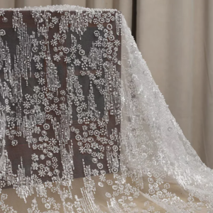 New Luxury Heavy Duty Pearl Sequins Mesh Beaded Lace Fabric Wedding Dress Fabric