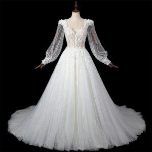 Customized Elegant Polka Dot Long Sleeves V-neck Tulle Illusion 2025 Wedding Dresses Court Train Bridal Gowns Vestidos De Noiva