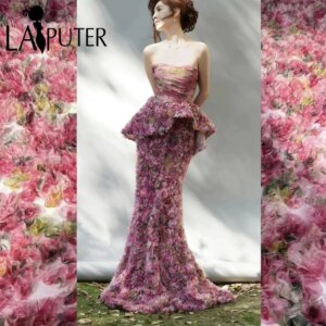 Fairy Flower Pink Mermaid Prom Dresses Off Shoulder Ruffle Peplum Girl Evening Gown Tulle Ruched Lovely Party Celebrity Dress