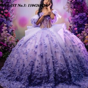 EVLAST Customized Shiny Lilac Quinceanera Dress Ball Gown 3D Floral Applique Beading Corset Sweet 16 Vestidos De 15 Anos E3Q680