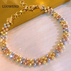 LUOWEND 100% 18K White+Yellow+Rose Gold Bracelet Elegant Gentle Style Exquisite Party Bracelet for Women High Wedding Jewelry