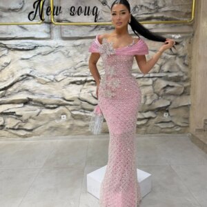 Vestidos De Fiesta Baby Pink Stunning Prom Dress Mermaid Beading Wedding Reception Dress Formal Party Gown Plus Size Customized