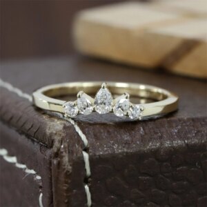 JY Jewelry 14K Rose Gold Pear Cut Matching Curved Diamond Band Lab Grown Certified Diamond Ring For Women Anniversary Gift Ring