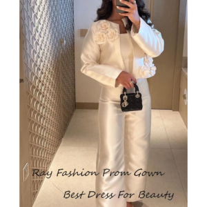 Ray Jumpsuit Prom Dresses 3d Appliques For Ankle Length Formal Arabic فساتين سهرة Mikado Full Sleeve Evening Party Gowns