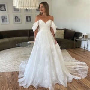 Customized Sexy Off-The-Shoulder White Wedding Dress Plus Size A Line Lace Garden Beach Elegant Bridal Dress Vestio De Novias