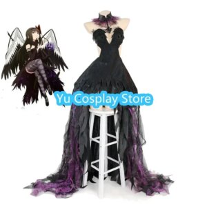 Yu-Cosplay Akemi Homura Black Dress Anime Puella Magi Madoka Magica Cosplay Costume Women Cute Party Suit Halloween Uniforms